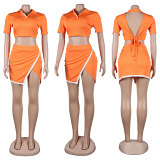 Polo Neck Short Sleeve Short Skirt Two Piece Club Dress