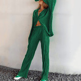 Women'S Solid Color Drape Loose Silky Folds Casual Two-Piece Suit