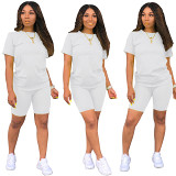 Solid Color T-Shirt Shorts Women'S Two-Piece Set