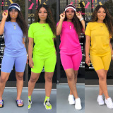 Solid Color T-Shirt Shorts Women'S Two-Piece Set