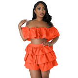 Ruffled Loose Chain Wrapped Chest Shorts Set Two Piece Set