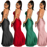 Sexy Strap Wrapped Chest Open Back Strap Long Dress