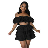Ruffled Loose Chain Wrapped Chest Shorts Set Two Piece Set