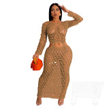 Handmade Knitted Casual Hollow Out Sequin Beach Dress