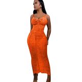 Women'S Casual Knitted Hollow Out Strap Beach Dress