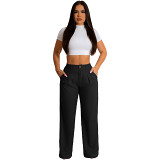 Solid Casual Loose Fitting Straight Pants