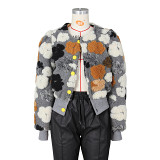 Vintage three-dimensional flower cardigan short jacket