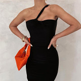 Sexy Oblique Shoulder Open Back Slim Fit Dress For Women