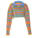 Women'S Casual Color Contrasting Lapel Slim Knit Cardigan Jacket