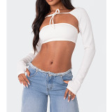 Solid Backless Bra Two-Piece Top Set