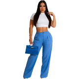 Solid Casual Loose Fitting Straight Pants