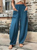 Solid Color Pocket Women'S Casual Elastic Pants