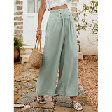 Pleated Button High Waisted Women'S Wide Leg Pants