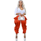 Solid Colored Wooden Ear Edge Casual Women'S Pants