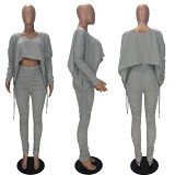 Sexy Slim Fitting Wrinkled Drawstring Pants Two-Piece Set