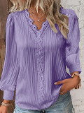 Long Sleeved V-Neck Lace Patchwork Shirt For Women