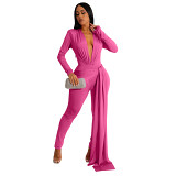 Sexy Tight V-Neck Long Sleeved Jumpsuit