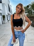 Sexy All-Match Diamond-Encrusted Tassel Knitted Vest Ladies Top