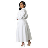 Large Size Casual Long Sleeved Solid Color Shirt Dress