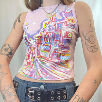 Retro Y2K Color Graffiti Printed Vest Sweet Cool Wind Summer Sleeveless T-Shirt Top