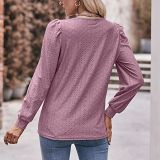 Knitted Mesh Jacquard Square Neck T-Shirt Long Sleeved Top