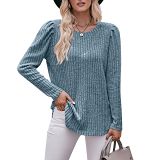 Round Neck Solid Color Top Long Sleeved T-Shirt
