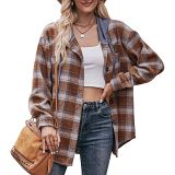 Women'S Flannel Plaid Coat Hooded Casual Shirt