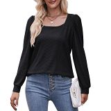 Knitted Mesh Jacquard Square Neck T-Shirt Long Sleeved Top