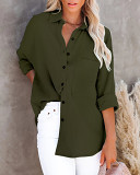 Long Sleeved V-Neck Button Women'S Cotton Linen Shirt