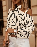 Long Sleeved Chain Neck Hanging Printed Top For Women