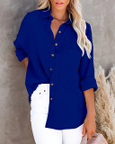 Long Sleeved V-Neck Button Women'S Cotton Linen Shirt