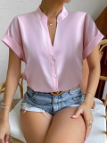 V-Neck Single Breasted Women'S Short Sleeved Shirt