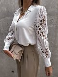 Solid Long Sleeve Lace Patchwork Shirt For Women