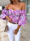 Sexy Off Shoulder Wrapped Chest Print Top Shirt