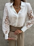 Solid Long Sleeve Lace Patchwork Shirt For Women