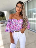 Sexy Off Shoulder Wrapped Chest Print Top Shirt