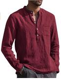 Men'S Long Sleeved V-Neck Casual Beach Linen Shirt
