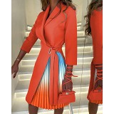 V-Neck Fashion Strapping Mid Sleeve Pleated Dress