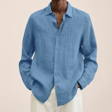 Long Sleeved V-Neck Cotton Linen Shirt For Men