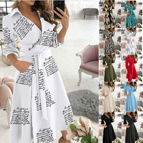 Long Sleeved V-Neck Printed Dress For Women