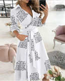 Long Sleeved V-Neck Printed Dress For Women