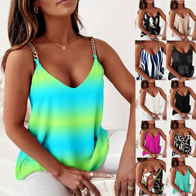 Sleeveless Chain Strap Printed Tank Top For Women
