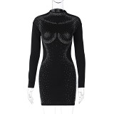 Ins Style Sexy Wrapped Hip Hot Diamond Dress