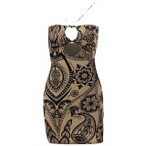 Flocking Printed Hollowed Out Party Strap Short Dress