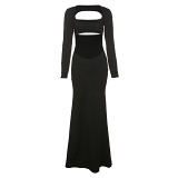 Sexy Long Sleeve Hollow Fit Long Dress