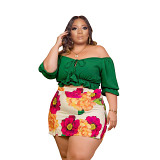 Large Print Sexy Off Shoulder Skirt Pants Two-Piece Set