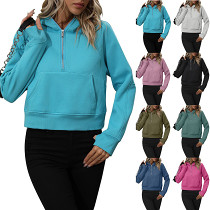 Women'S Pullover Hooded Sports Fleece Short Sweater