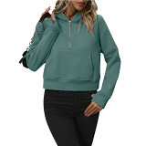 Women'S Pullover Hooded Sports Fleece Short Sweater