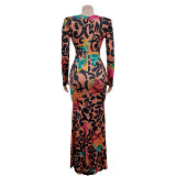 Vintage Printed High Elasticity Tight Fitting Long Dress