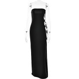 One-Neck Tube Top Dress Female Fashion Sexy Bow Stitching Backless Long Skirt